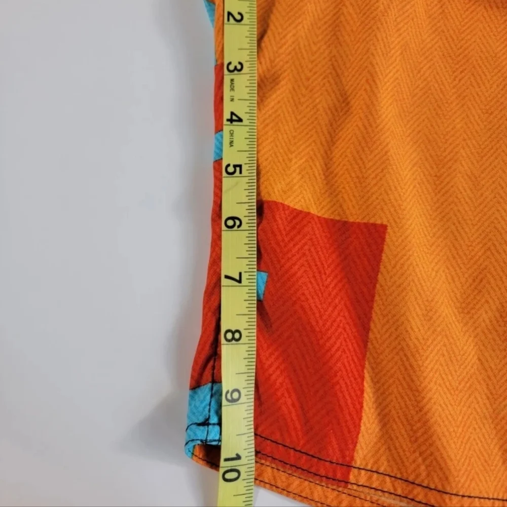 Volcom Cinch Fly Colorful Orange & Blue Board Shorts Pocket 34 inseam 10 inch